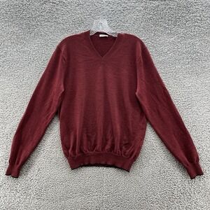 Kenzo Sweater Mens Small Burgundy Wool Embroidered Logo Classic V Neck Pullover